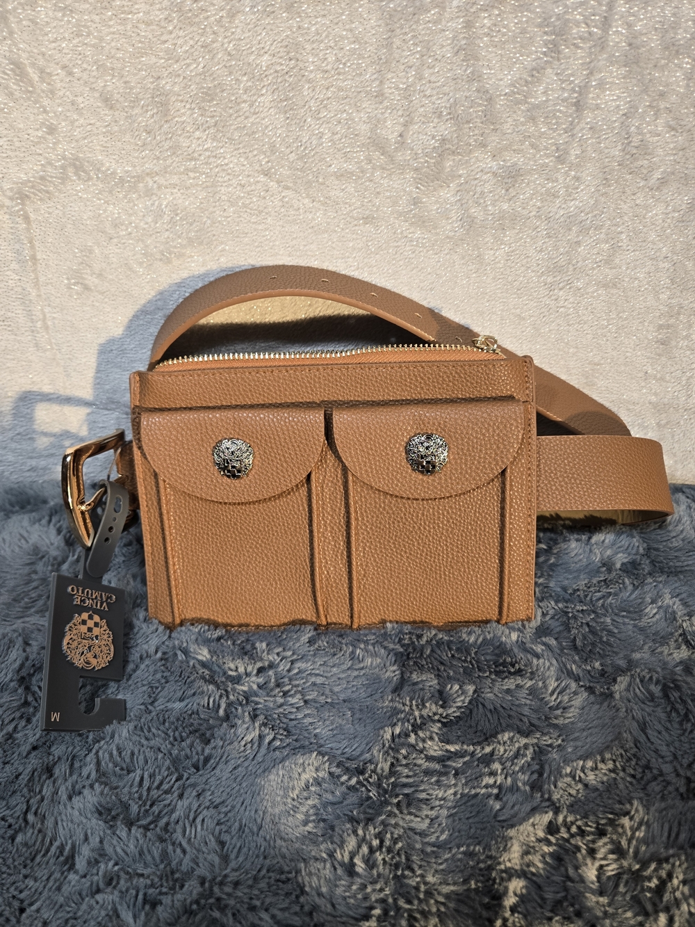 Vince Camuto Tan Leather Belt Bag with Gold Hardware